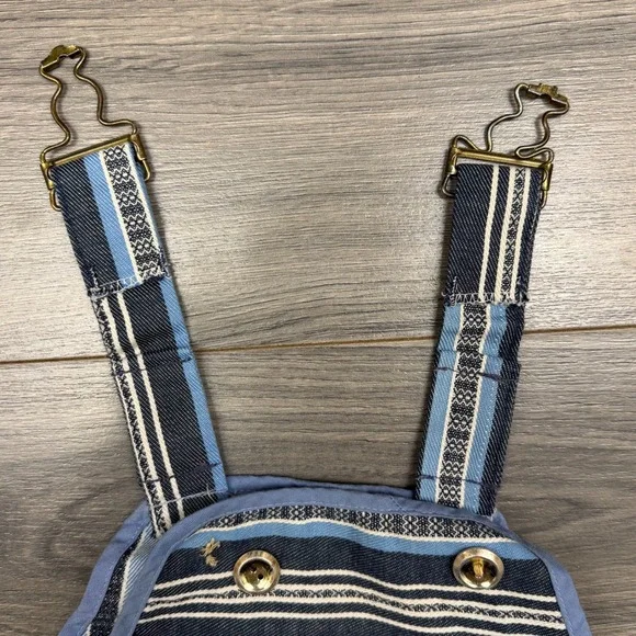 Vintage Baby Overalls 12–18M Blue Stripe Brass Buckle Button Repair Needed - Picture 8 of 8